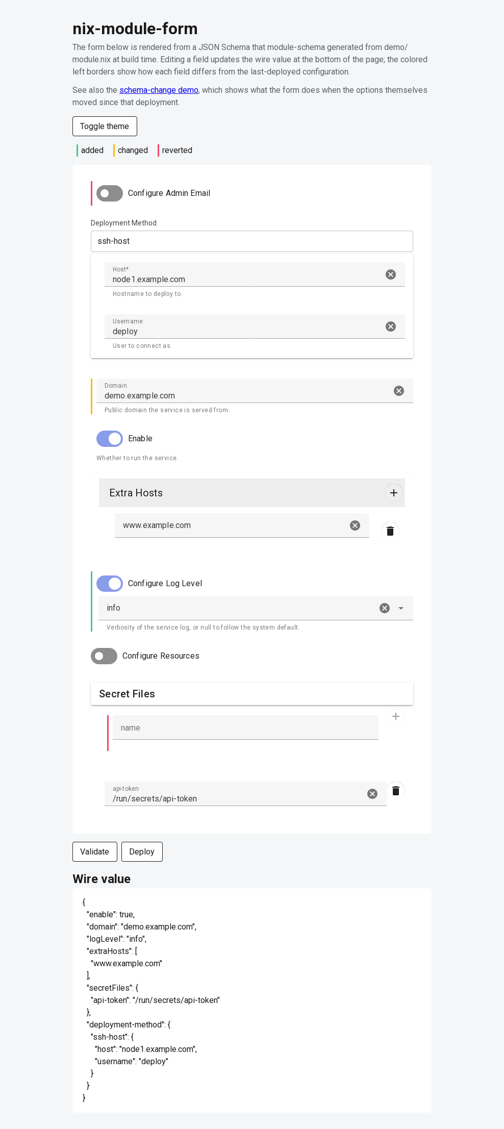 The demo form in the light theme